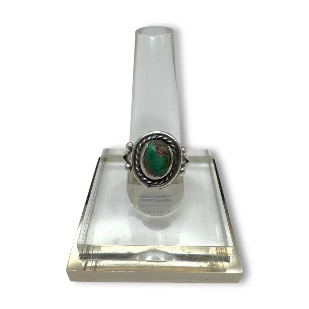 Green Turquoise Native American Sterling Silver Ring Hand Crafted Size 7 - Picture 2 of 11
